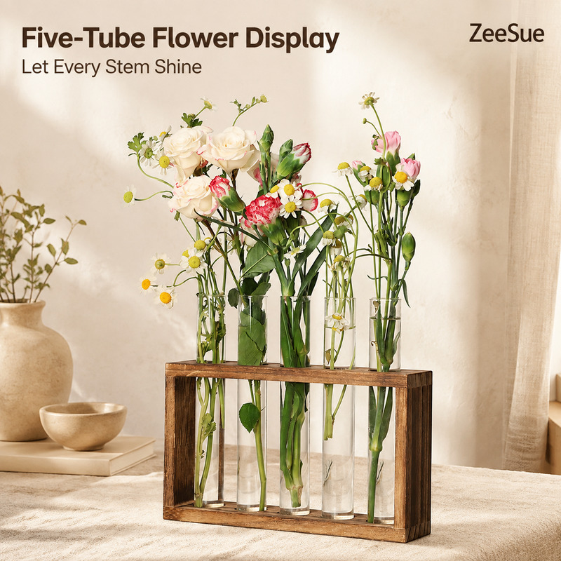 5-Tube Glass Bud Vase with Wal - Propagation Station Vase 评论和价格