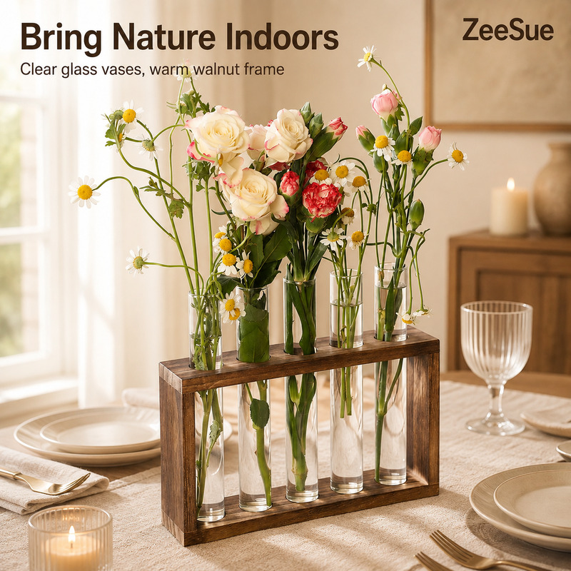 5-Tube Glass Bud Vase with Wal - Propagation Station Vase 评论和价格